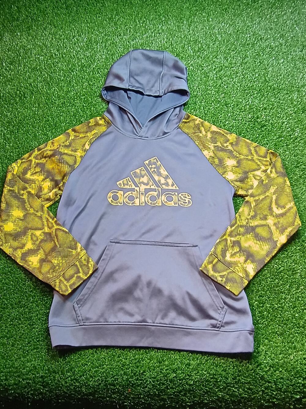 Adidas Boys' Gray Hoodie with Gold Patterned Sleeves lg